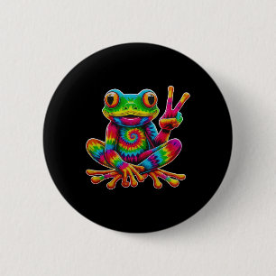Tiedye Kikker Vredesteken Hippie Kerst Kikker  Ronde Button 5,7 Cm