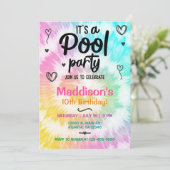 TieDye poolparty Girl Birthday nodig. Kaart (Staand voorkant)