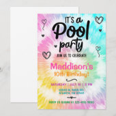 TieDye poolparty Girl Birthday nodig. Kaart (Voorkant / Achterkant)