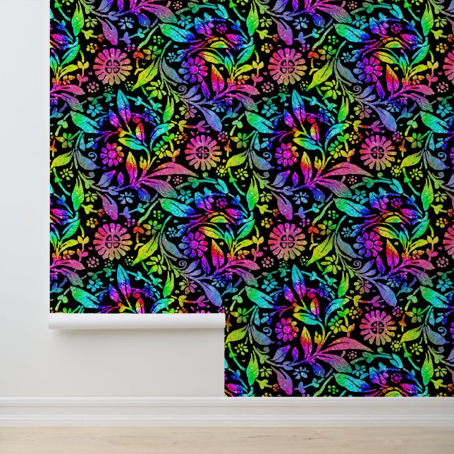 Tiedye Retro Hippie Bloem Patroon Kleurrijke Bloem Behang (Applicatie)