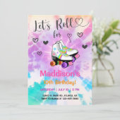 TieDye roller skating Girl Birthday nodig. Kaart (Staand voorkant)