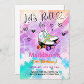 TieDye roller skating Girl Birthday nodig. Kaart (Voorkant / Achterkant)