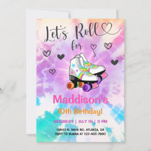 TieDye roller skating Girl Birthday nodig. Kaart