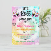 TieDye roller skating Girl Birthday nodig. Kaart (Staand voorkant)