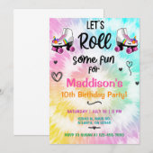 TieDye roller skating Girl Birthday nodig. Kaart (Voorkant / Achterkant)