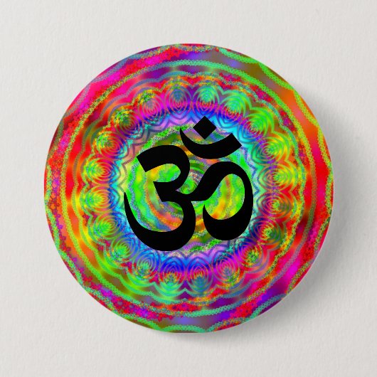 Tiedye Target met Om Symbol Ronde Button 7,6 Cm (Voorkant)