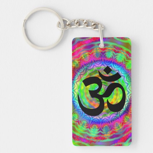 Tiedye Target met Om Symbol Sleutelhanger (Voorkant)