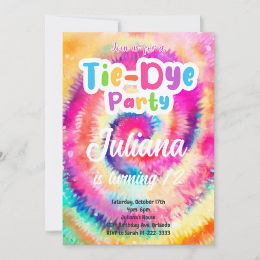 Tiedye Verjaardag Uitnodigen Kaart (Voorkant)