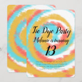 Tiedye verjaardagsfeest kleurrijke uitnodiging (Voorkant / Achterkant)