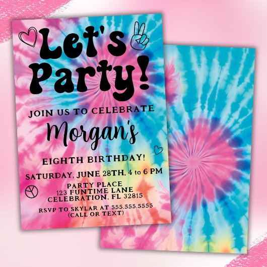 Tiedye verjaardagsfeest uitnodiging