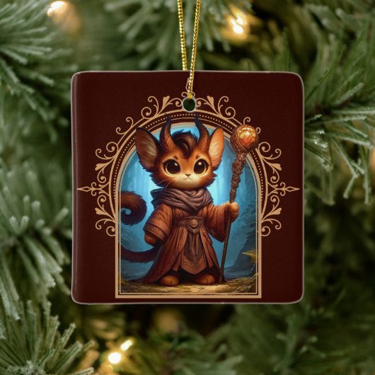 Tiefling Feline Fantasy Avontuur Keramisch Ornament (Boom)