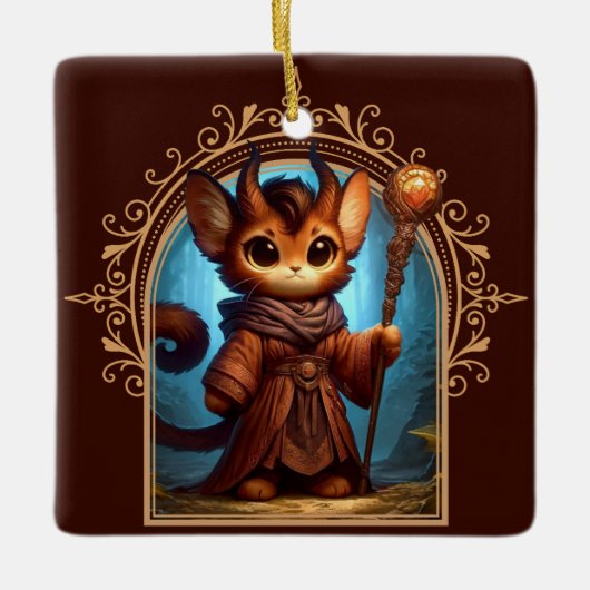 Tiefling Feline Fantasy Avontuur Keramisch Ornament (Voorkant)