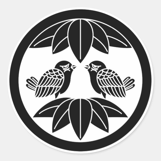 Tien bamboe-bladeren en pijltjes in cirkel ronde sticker (Voorkant)