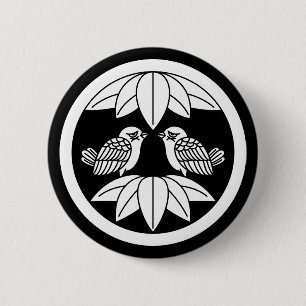 Tien bamboe bladeren & gezichtsparrows in cirkel ronde button 5,7 cm