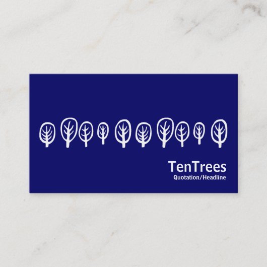 Tien bomen - wit op donkerblauw visitekaartje (Voorkant)