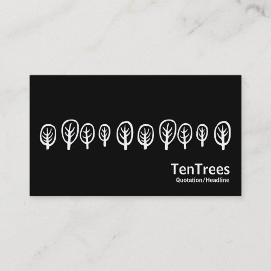 Tien bomen - wit op zwart visitekaartje (Voorkant)