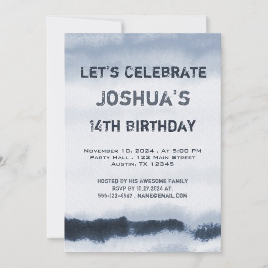 Tien Boy Blue Waterverf minimalist Birthday Kaart (Voorkant)