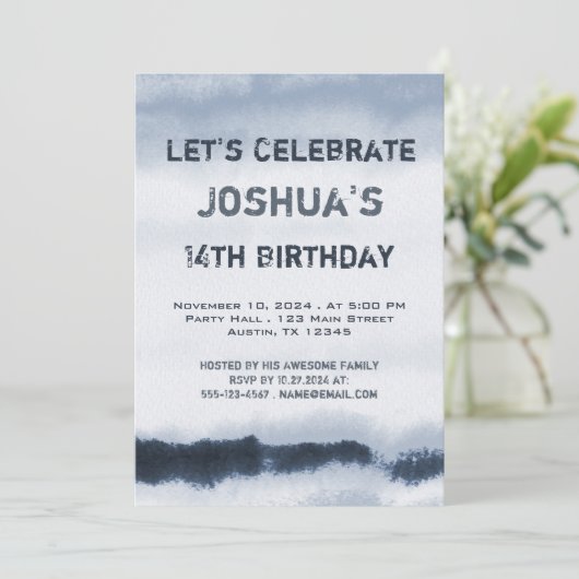 Tien Boy Blue Waterverf minimalist Birthday Kaart (Staand voorkant)