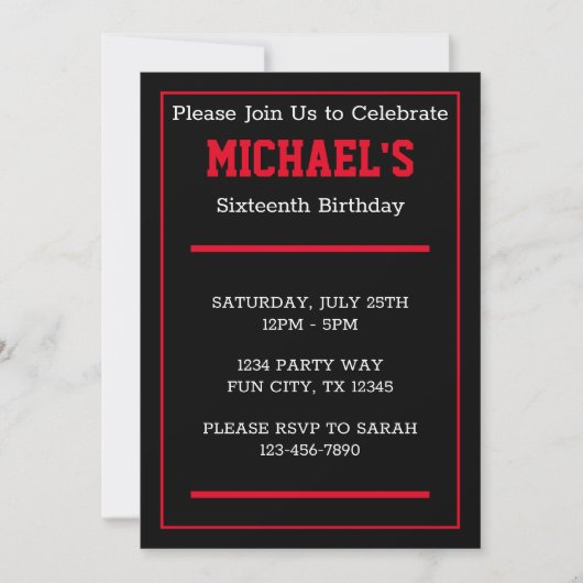 Tien Boy Red en Black Sporty Birthday Invitation Kaart (Voorkant)