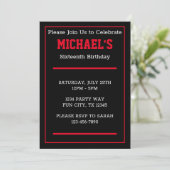 Tien Boy Red en Black Sporty Birthday Invitation Kaart (Staand voorkant)
