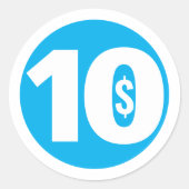 Tien dollar ronde sticker (Voorkant)