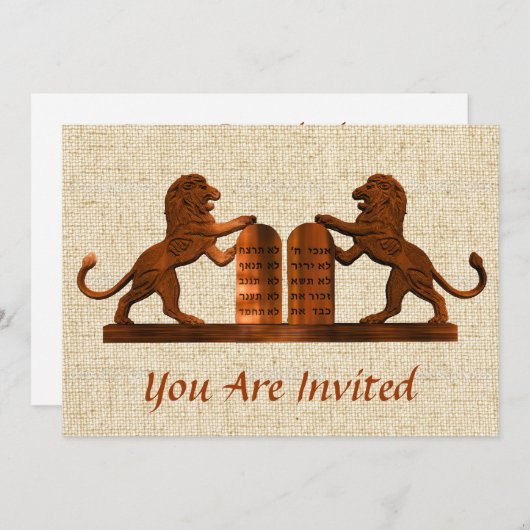 Tien geboden en leeuwen Bar / Bat Mitswa Kaart (Voorkant / Achterkant)