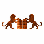 Tien Geboden en Lions Fotobeeldje Magneet<br><div class="desc">Een computer-gegenereerd 'houtbedekking' in traditionele stijl; leeuwen die de Tien geboden bewaken.</div>