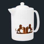 Tien Geboden en Lions Theepot<br><div class="desc">Een computer-gegenereerd 'houtbedekking' in traditionele stijl; leeuwen die de Tien geboden bewaken.</div>