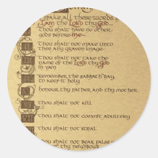 tien geboden ronde sticker (Voorkant)