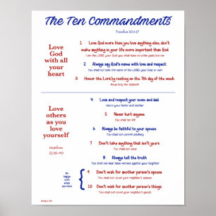 Tien geboden voor kinderen — marine/rood poster