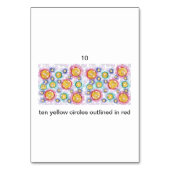 Tien gele cirkels, met rode, nummerflashcards kaart (Achterkant)
