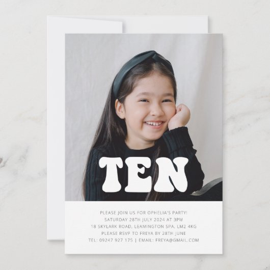 Tien - Groovy Foto Verjaardag Uitnodiging (Voorkant)