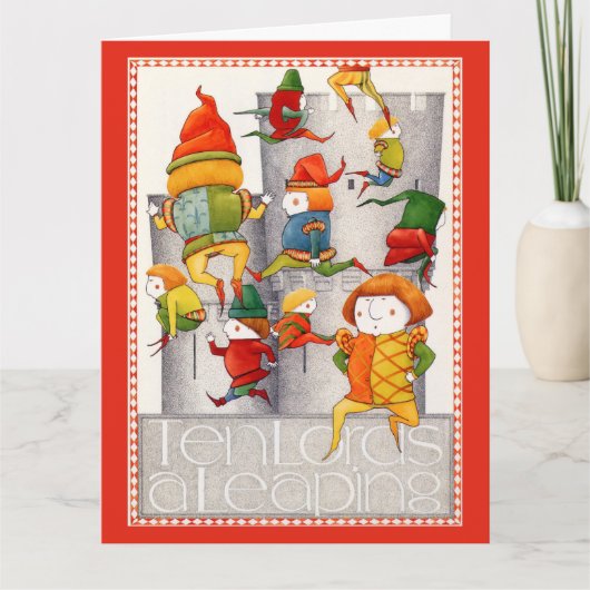 TIEN HEEREN DIE SPRINGEN Grote kerstkaart / Rood Kaart (Voorkant)