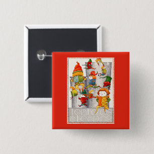 TIEN HEEREN DIE SPRINGEN Vierkante Speld - Rood Button 5,1 Cm