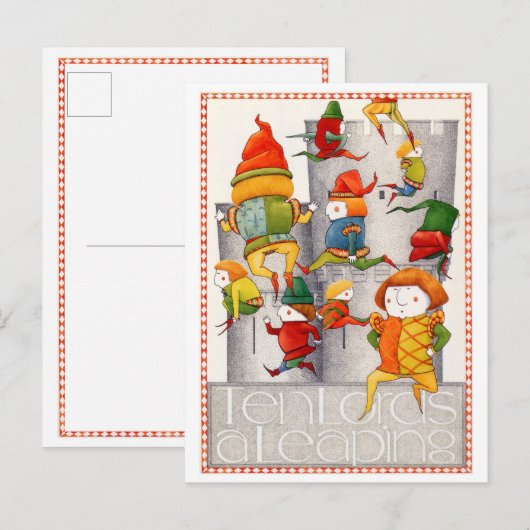 TIEN HEEREN SPRINGEND Postkaart Feestdagenkaart (Voorkant / Achterkant)