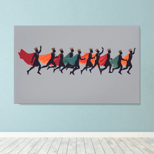 Tien Heren een springende uitsnede stencil-stijl 2 Canvas Afdruk (Insitu (Houten vloer))