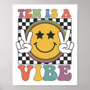 Tien Is Een 10e Verjaardag Groovy Gelukkig 10 Jaar Poster