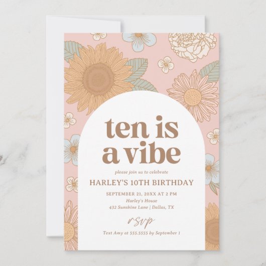 Tien is een Vibe Retro Floral 10e verjaardag Kaart (Voorkant)