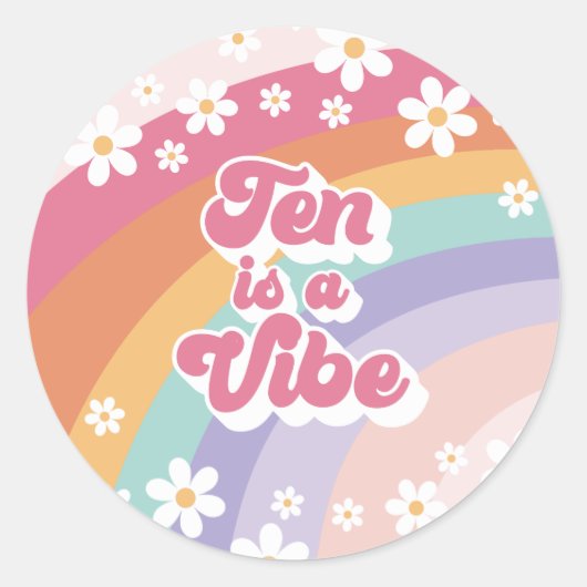 Tien is een Vibe Retro Regenboog 10e verjaardag Ronde Sticker (Voorkant)