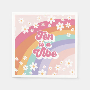 Tien is een Vibe Retro Regenboog 10e verjaardag Servet