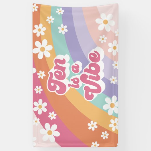 Tien is een Vibe Retro Regenboog 10e verjaardag Spandoek (Verticaal)