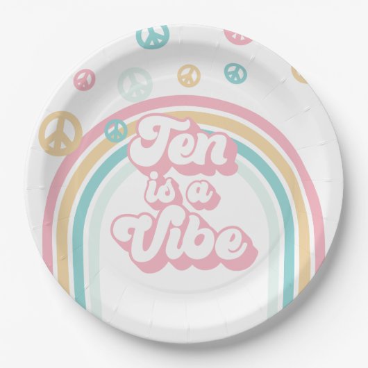 Tien is een Vibe Retro Summer Rainbow Papieren Bordje (Voorkant)