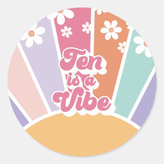 Tien is een Vibe Retro Sunshine Rainbow Daisy Ronde Sticker (Voorkant)