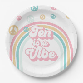 Tien is een Vibe Retro Zomer Regenboog Papieren Bordje