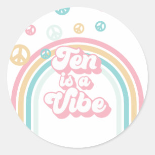 Tien is een Vibe Retro Zomer Regenboog Ronde Sticker