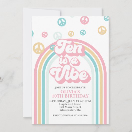 Tien is een Vibe Retro Zomer Regenboog Uitnodiging (Voorkant)