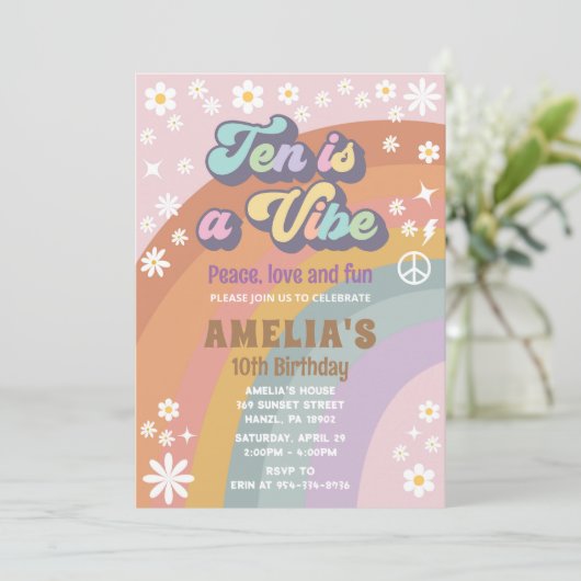 Tien is een vibe verjaardag uitnodiging (Staand voorkant)