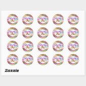 Tien jaar oude regenboog glitter fonkeling kindere ronde sticker (Vel)