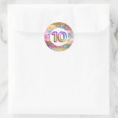 Tien jaar oude regenboog glitter fonkeling kindere ronde sticker (Tas)