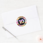 Tien jaar oude regenboog glitter sprankelende verj ronde sticker (Envelop)